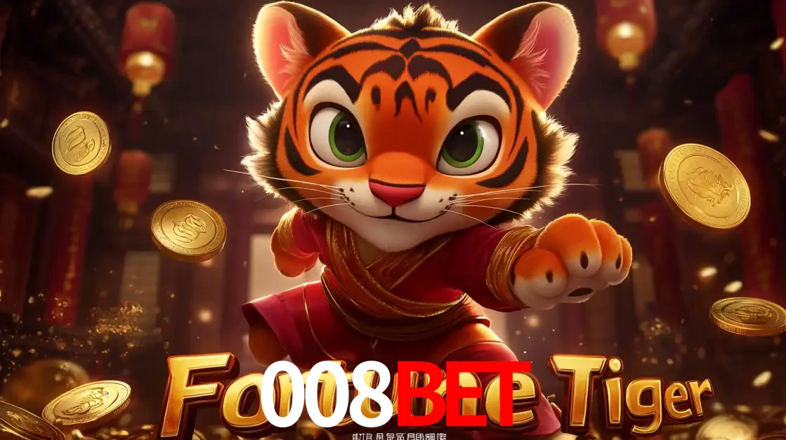 O carismático mascote do jogo de slot Fortune Tiger, um tigre fofo em pose de artes marciais, pronto para trazer sorte e multiplicadores de ganhos no cassino online 008bet.
